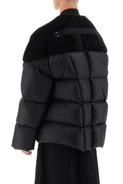 Shop Rick Owens Oversized Puffer Jacket With Shearling Insert Men In Black