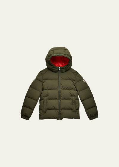 Shop Moncler Kid's Eric Hooded Puffer Jacket In Dark Green