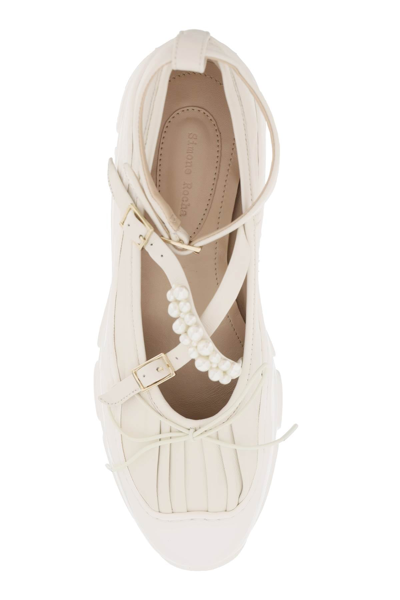 Shop Simone Rocha Leather Trek Ballet Flats Women In White
