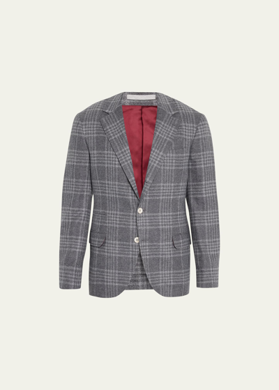 Shop Brunello Cucinelli Men's Plaid Two-button Sport Coat In Grey