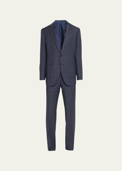 Shop Cesare Attolini Men's Wool Check Suit In B22-blue