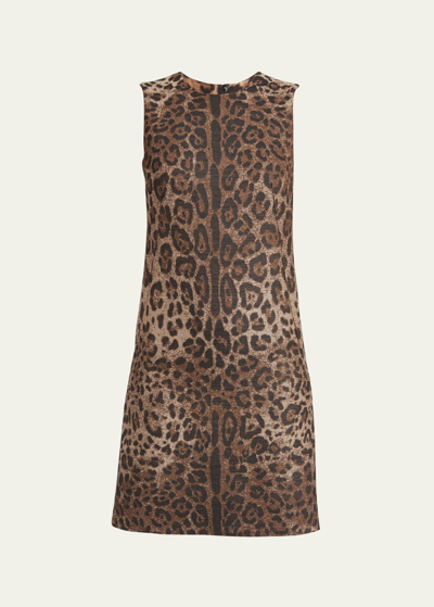 Shop Dolce & Gabbana Leopard Print Wool Sheath Dress In Print Leo