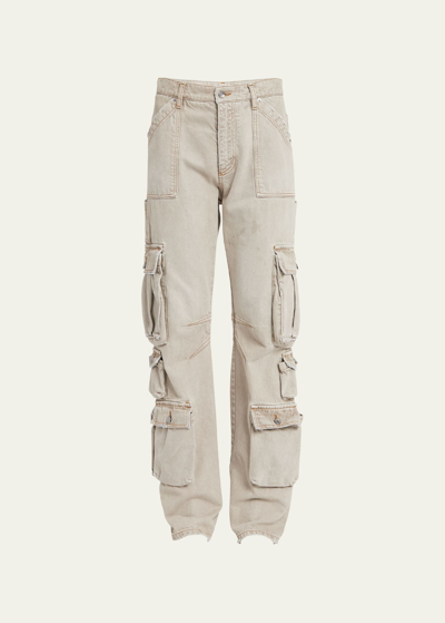 Shop Dolce & Gabbana Straight-leg Denim Cargo Pants In Light Grey