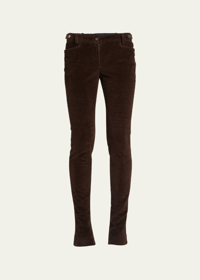 Shop Dolce & Gabbana Corduroy Low Waist Boot-cut Pants In Dark Brown