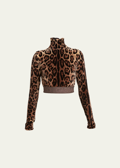 Shop Dolce & Gabbana Leopard Print Jacquard Chenille Crop Top In Print Leo