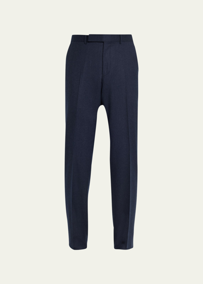 Shop Zegna Men's Wool Flat-front Pants In Nvy Sld