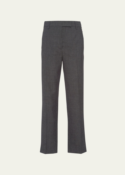 Shop Prada Zip Pocket Wool Trousers In F0480 Ardesia