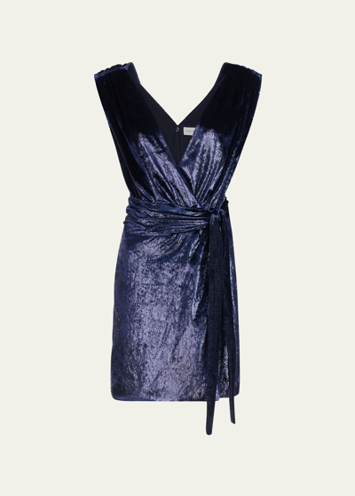 Shop Halston Lennox Sleeveless Shimmer Velvet Mini Dress In Navy