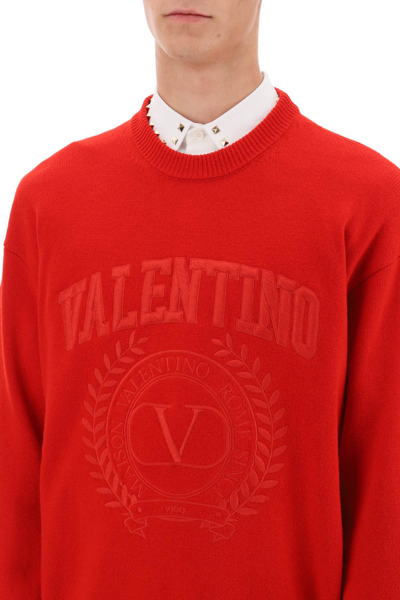 Shop Valentino Garavani Crew-neck Sweater With Maison  Embroidery Men In Red
