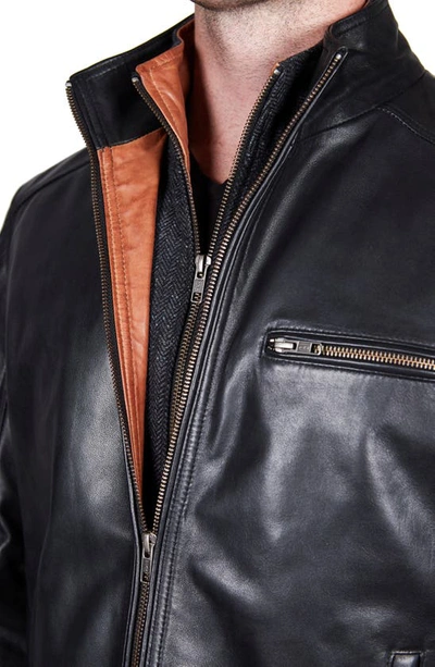 Missani Le Collezioni Leather Dickey Jacket In Black/ Cognac