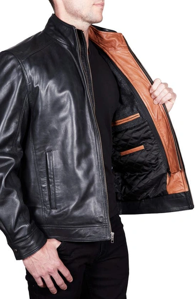 Missani Le Collezioni Leather Dickey Jacket In Black/ Cognac