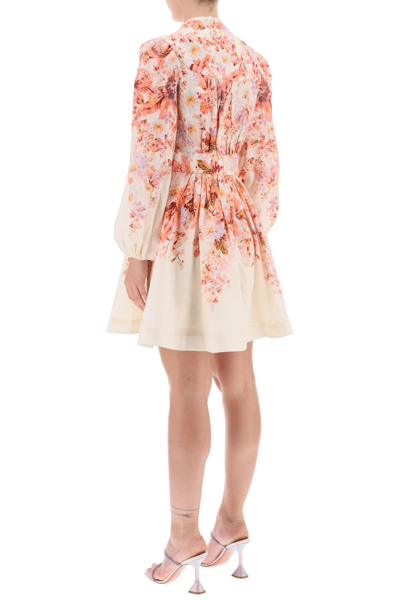 Shop Zimmermann 'devi Plunge' Mini Dress With Floral Motif Women In Multicolor