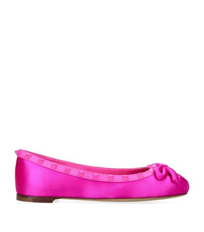 Shop Valentino Satin Rockstud Ballerina Flats In Pink