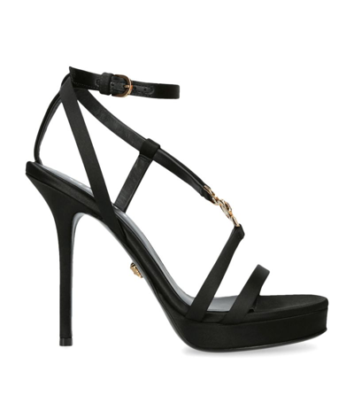 Versace Medusa Satin Strappy Platform Sandals In Black gold