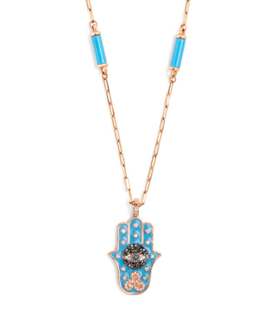 Shop Bee Goddess Rose Gold And Diamond Eye Light Hamsa Necklace