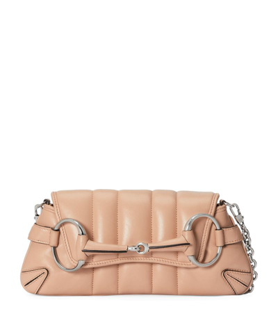 Shop Gucci Small Leather Horsebit Shoulder Bag In Neutrals