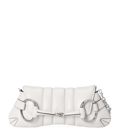 Shop Gucci Medium Leather Horsebit Shoulder Bag In White