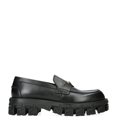 Shop Versace Leather Chunky Medusa Loafers In Black