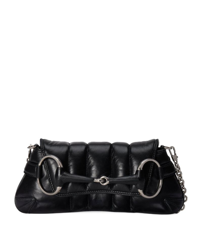 Shop Gucci Small Leather Horsebit Chain Shoulder Bag In Black