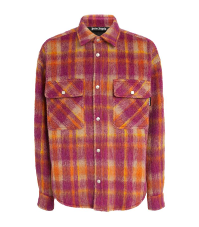 Shop Palm Angels Brushed-wool Check Overshirt In Burgundy