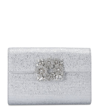 Shop Roger Vivier Tweed Bouquet Envelope Clutch Bag In Silver