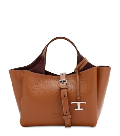Shop Tod's Leather Tote Bag In Beige