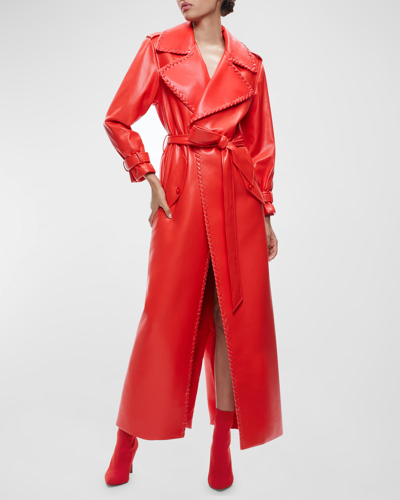 Shop Alice And Olivia Nevada Vegan Leather Trench Coat In Perfect Ruby