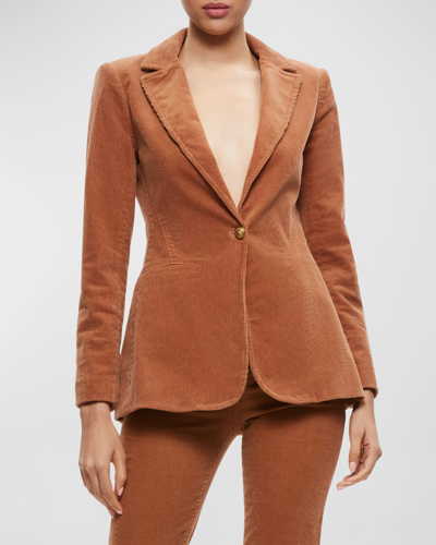 Shop Alice And Olivia Macey Fitted Corduroy Blazer In Camel