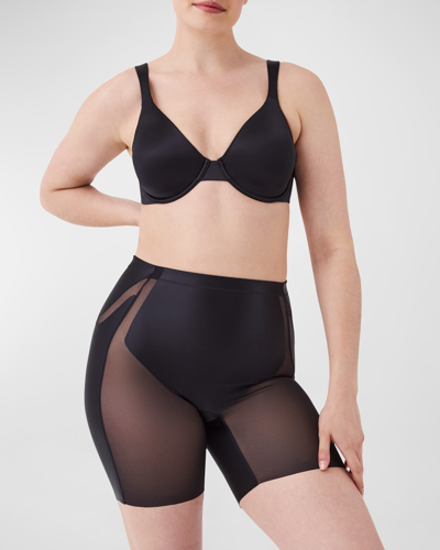 Shop Spanx High-rise Lifting Mid-thigh Shorts In Very Black