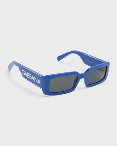 Shop Dolce & Gabbana Graphic Logo Plastic Rectangle Sunglasses In Blue