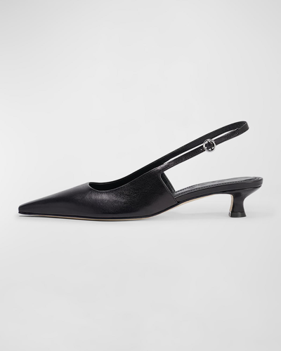 Shop Aeyde Catrina Leather Kitten-heel Slingback Pumps In Black