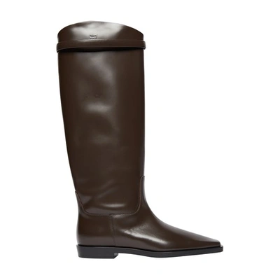 Shop Totême Leather The Riding Boots In Coffee