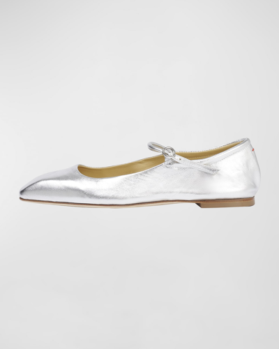 Shop Aeyde Uma Metallic Mary Jane Ballerina Flats In Silver