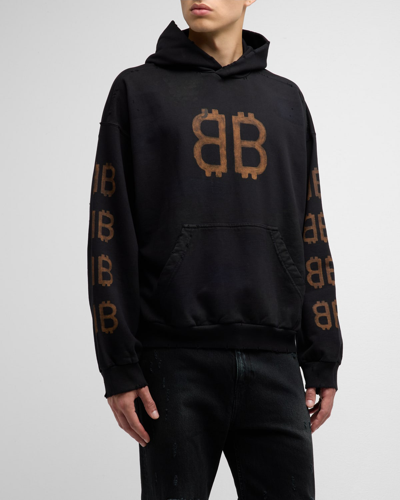 Shop Balenciaga Men's Crypto Hoodie Medium Fit In 1055 Washed Black