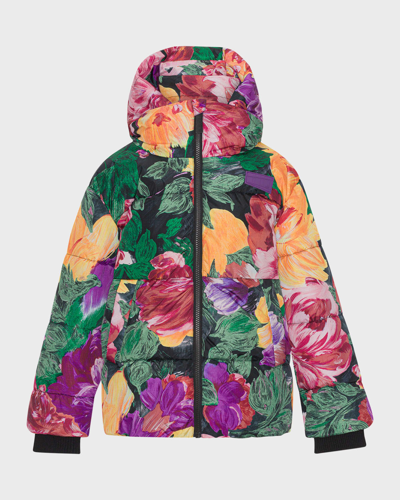 Shop Molo Boy's Halo Floral-print Ribbed Puffer Jacket In Painted Flowers