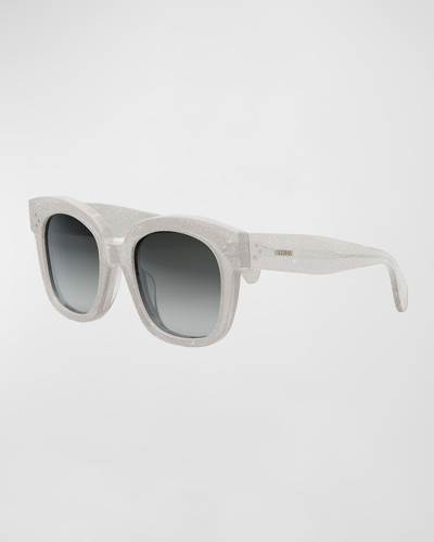Shop Celine Glittery Bold Acetate Square Sunglasses In Sgun/blu