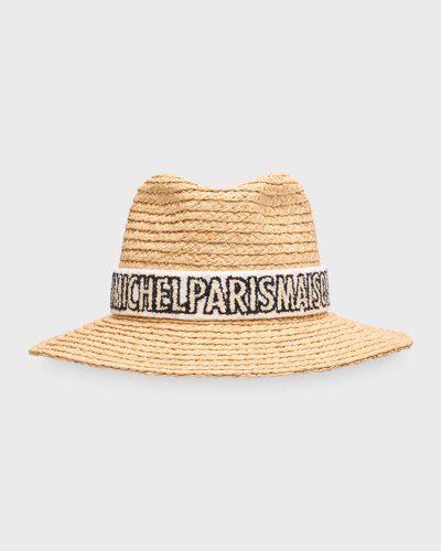 Shop Maison Michel Henrietta Logo Band On Straw Fedora In Natural