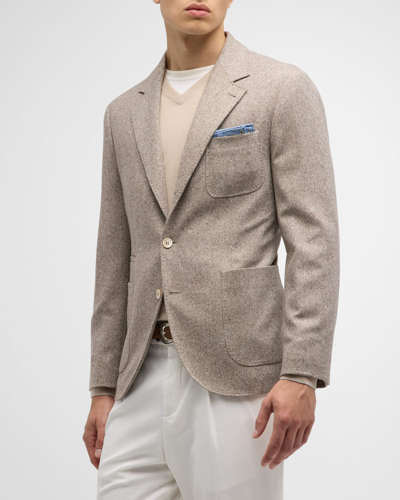 Shop Brunello Cucinelli Men's Tic-weave Wool-cashmere 3-pocket Sport Coat In Tan
