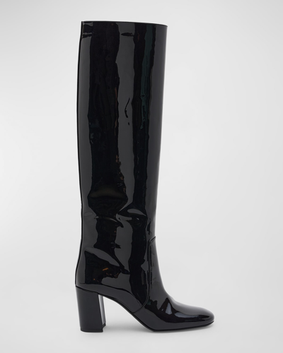 Shop Saint Laurent Who Patent Block-heel Knee Boots In Nero