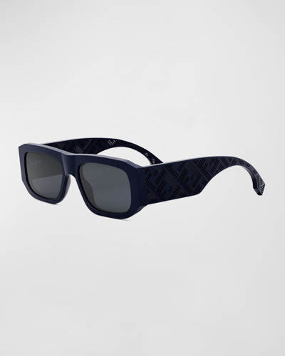 Shop Fendi Men's  Shadow Rectangle Sunglasses In Shiny Blue