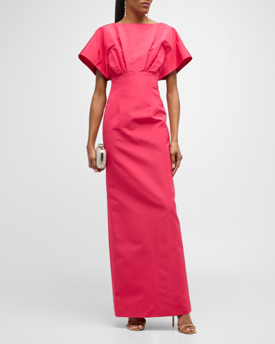 Shop Carolina Herrera Silk Column Gown With Fan Bodice In Azalea