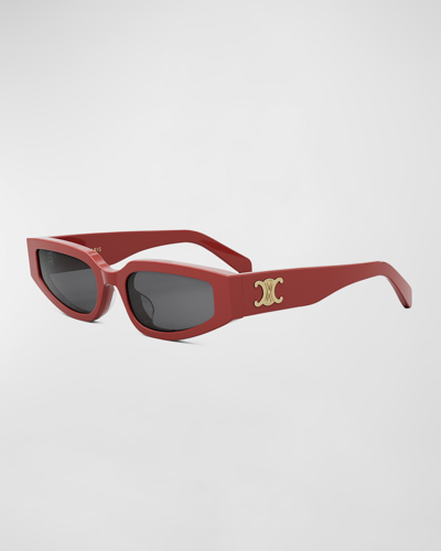 Shop Celine Triomphe Sleek Red Acetate Cat-eye Sunglasses In Sred/smk