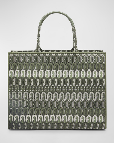 Shop Furla Opportunity Jacquard Logo Tote Bag In Toni Cactus