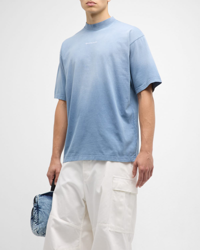 Shop Balenciaga Men's  Back T Shirt Medium Fit In 4313 Faded Blue/w