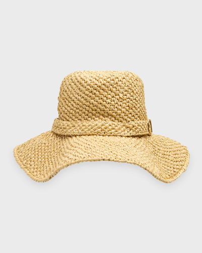 Shop Valentino Vlogo Crochet Straw Fedora Hat In Beige