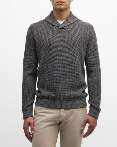 Shop Peter Millar Men's Miland Wool-cashmere Shawl Pullover Sweater In Gale Grey