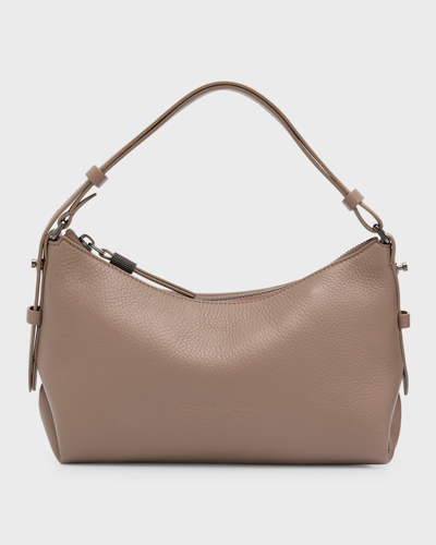 Shop Brunello Cucinelli Small Zip Leather Shoulder Bag In Ice