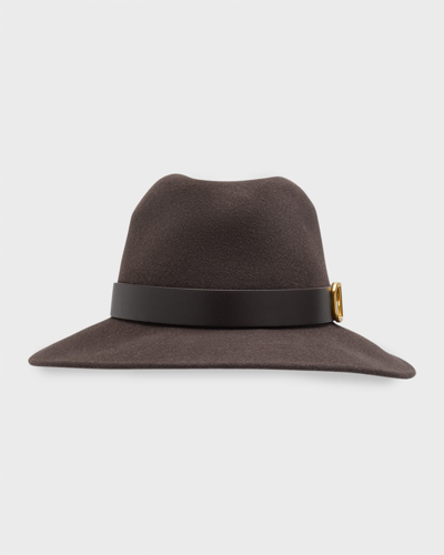 Shop Valentino Brass V-logo Felt Fedora With Leather Band In Antracite Dark Gr