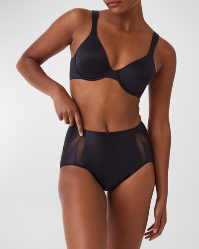 Shop Spanx High-rise Lifting Stretch Satin Briefs In Very Black