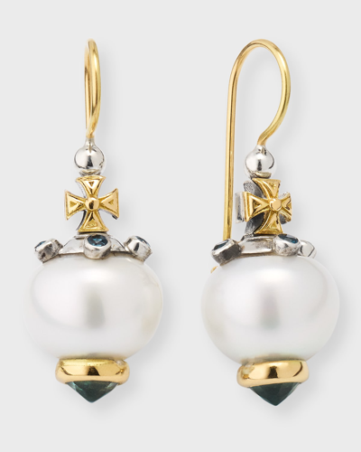 Shop Konstantino Silver And Gold Pearl London Blue Earrings